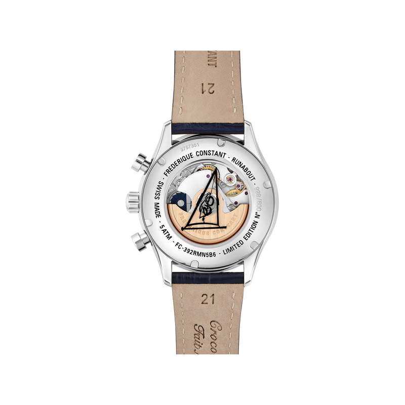 Montre Frédérique Constant homme automatique chronographe acier cuir bleu - vue 3