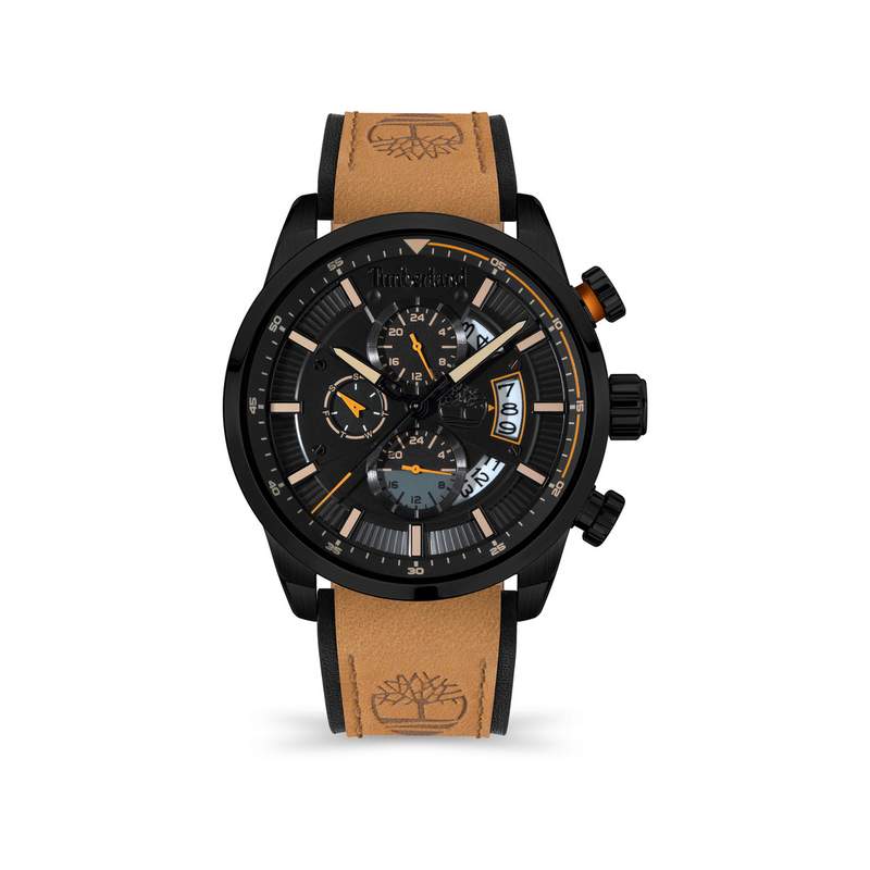 Montre Timberland homme multifonction acier noir bracelet cuir beige - vue 1