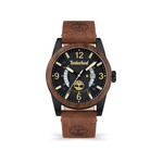 Montre Timberland homme multifonction acier noir bracelet cuir marron - vue 1