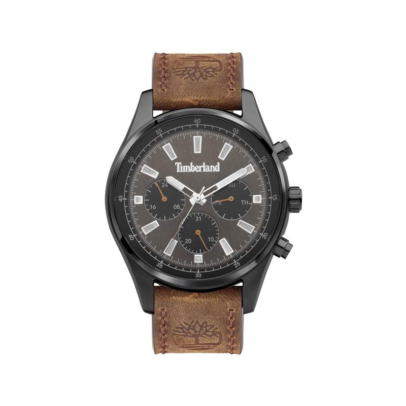 Montre Timberland homme multifonction acier bracelet cuir marron - vue 1
