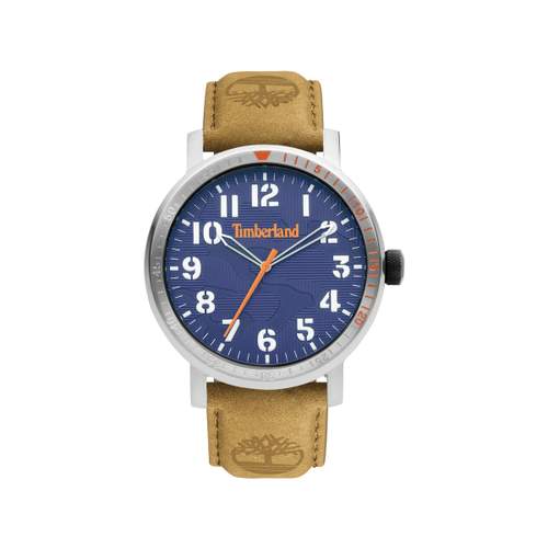 Timberland men's stainless steel watch with brown leather strap