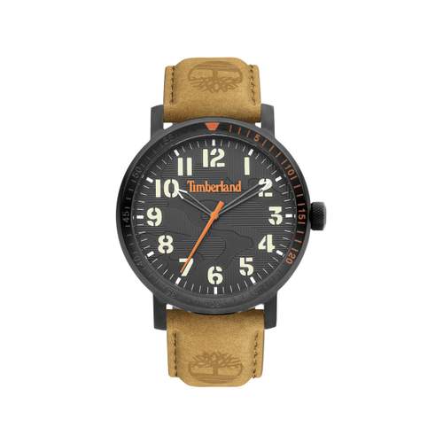 Montre Timberland homme acier noir bracelet cuir marron