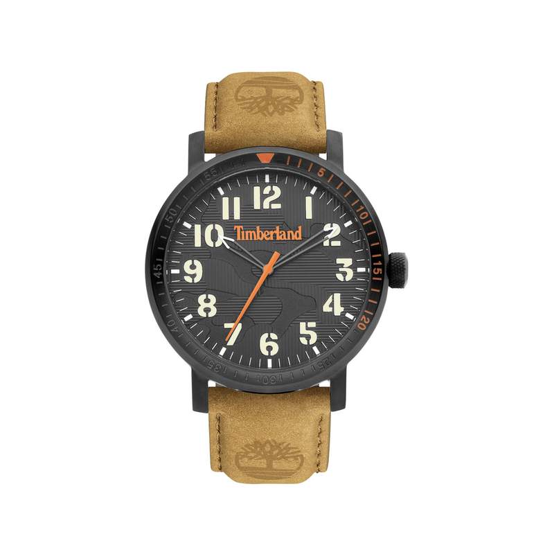 Montre Timberland homme acier noir bracelet cuir marron - vue 1