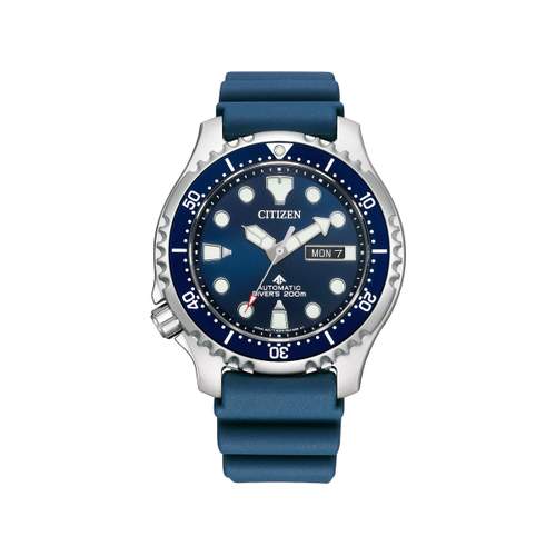 Citizen men's stainless steel watch with blue rubber strap