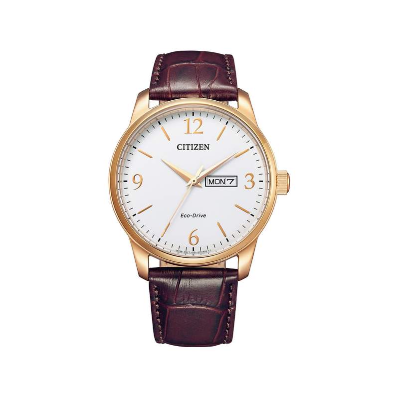 Montre Citizen homme Eco Drive acier bracelet cuir marron - vue 1