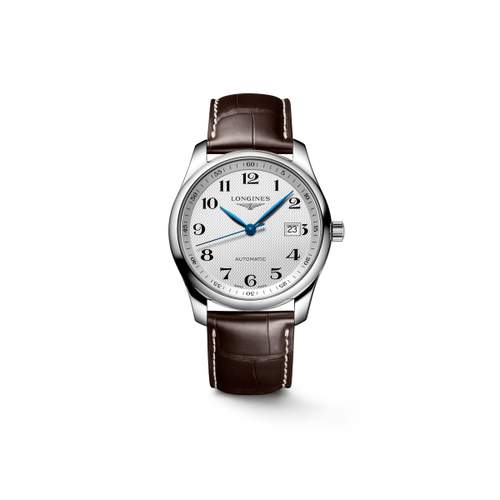 Longines men's automatic steel watch with dark brown leather strap