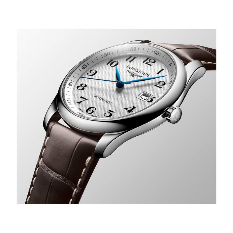Montre Longines homme automatique acier bracelet cuir marron fonce - vue 2