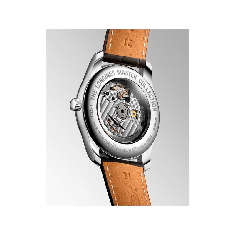 Montre Longines homme automatique acier bracelet cuir marron fonce - vue 3