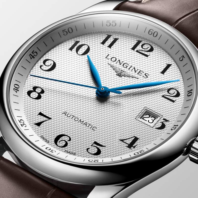 Montre Longines homme automatique acier bracelet cuir marron fonce - vue D1