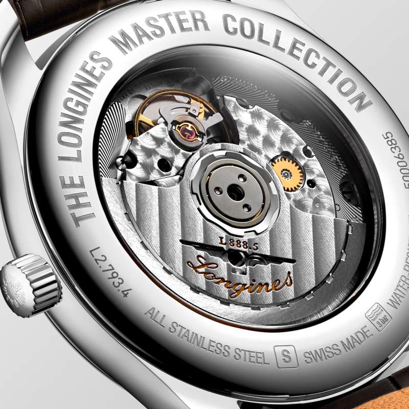 Montre Longines homme automatique acier bracelet cuir marron fonce - vue D2