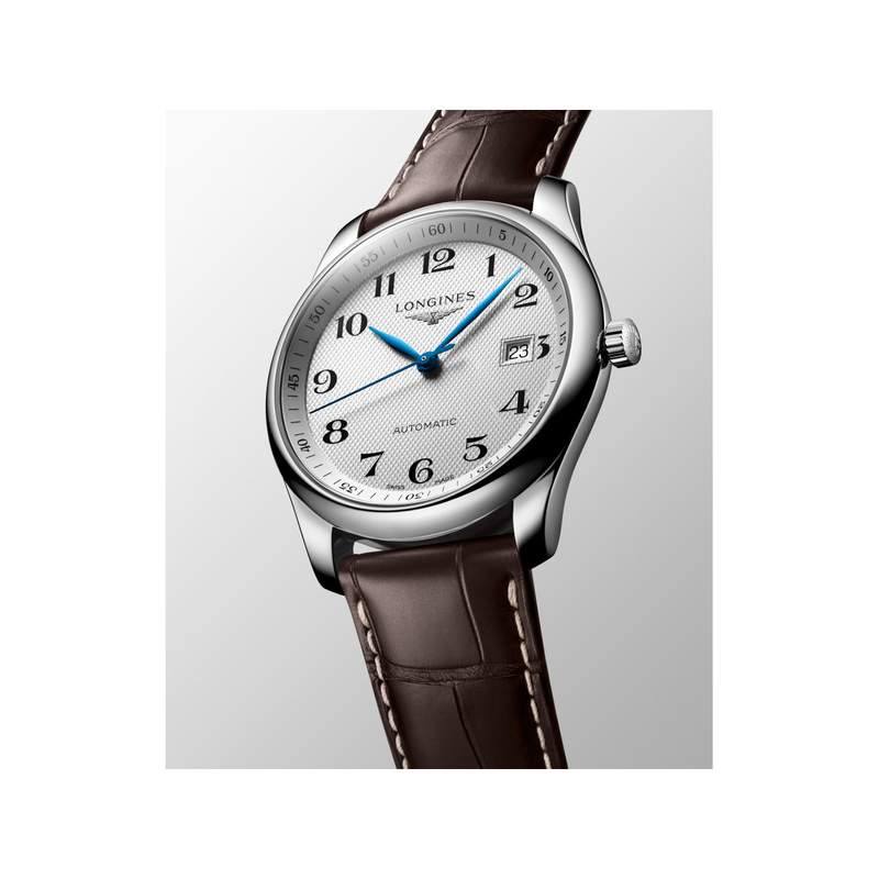Montre Longines homme automatique acier bracelet cuir marron fonce - vue D4