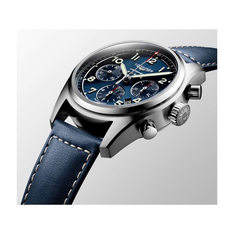 Montre Longines homme automatique acier bracelet cuir bleu - vue 2