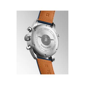 Longines herenhorloge met automatische opwinding, stalen kast en blauwe leren band