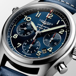 Montre Longines homme automatique acier bracelet cuir bleu - vue D1