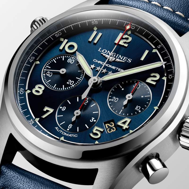 Montre Longines homme automatique acier bracelet cuir bleu - vue D1