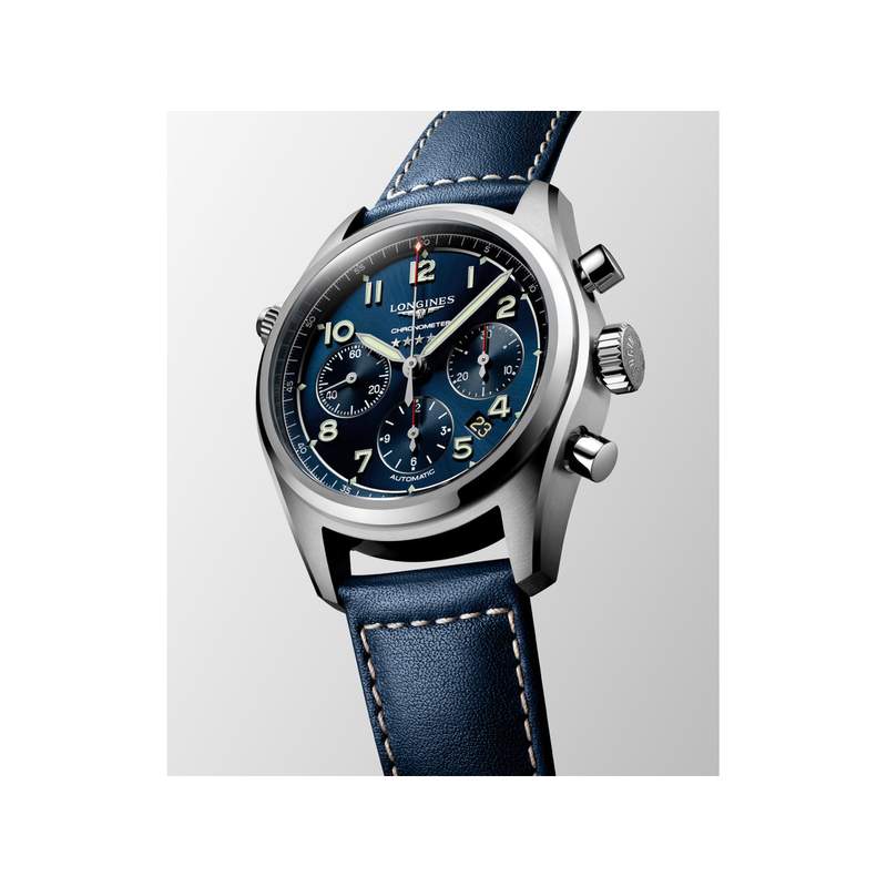 Montre Longines homme automatique acier bracelet cuir bleu - vue D4