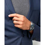 Montre Longines homme automatique acier bracelet cuir bleu - vue porté 1