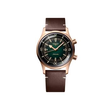 Longines herenhorloge met automatische opwinding, titanium, donkerbruine leren band