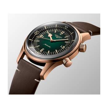 Longines herenhorloge met automatische opwinding, titanium, donkerbruine leren band
