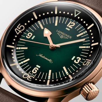 Longines herenhorloge met automatische opwinding, titanium, donkerbruine leren band