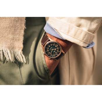 Longines herenhorloge met automatische opwinding, titanium, donkerbruine leren band