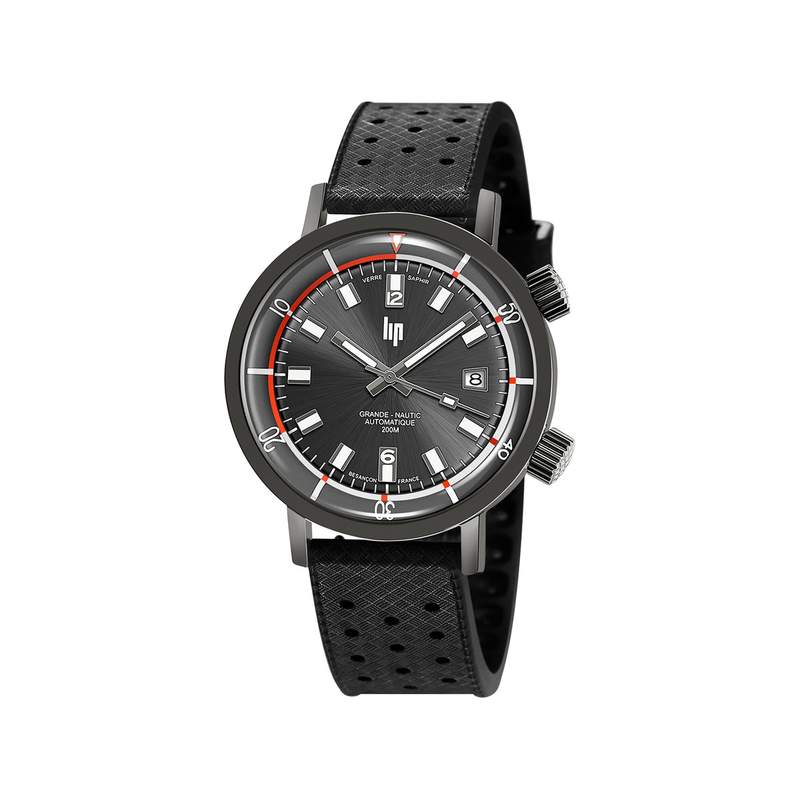 Montre Lip homme automatique acier bracelet silicone noir - vue 1
