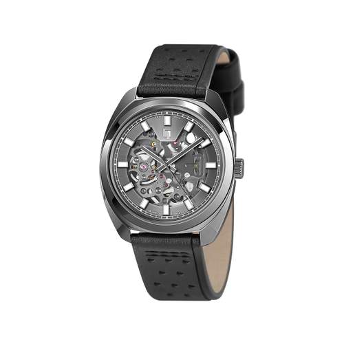 Montre Lip homme automatique acier bracelet cuir noir