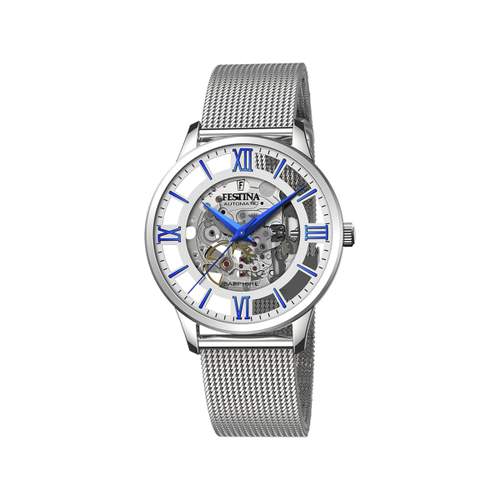 Festina homme automatique acier bracelet acier maille milanaise cadran squelette