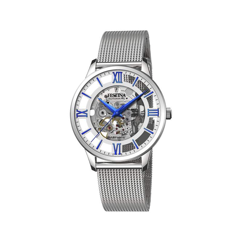 Festina homme automatique acier bracelet acier maille milanaise cadran squelette - vue 1