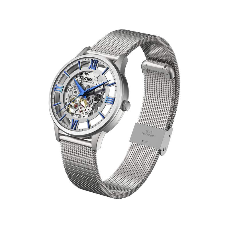 Festina homme automatique acier bracelet acier maille milanaise cadran squelette - vue 2