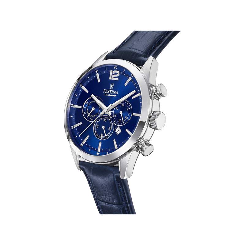 Montre Festina homme chronographe acier bracelet acier bleu - vue 2