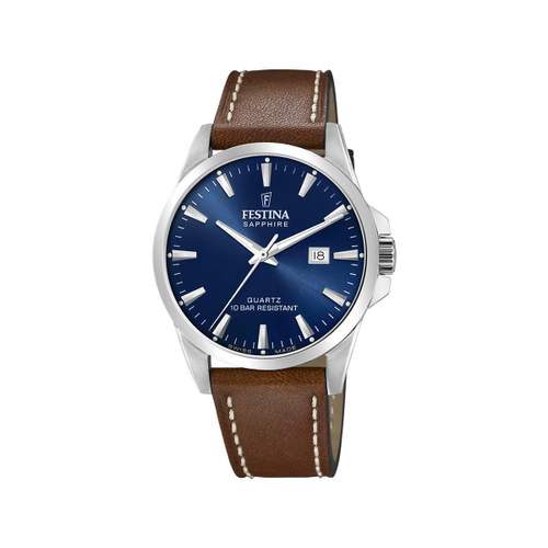 Montre Festina homme acier bracelet cuir marron