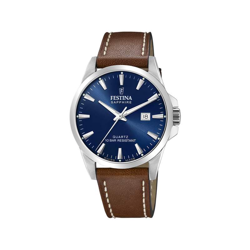 Montre Festina homme acier bracelet cuir marron - vue 1