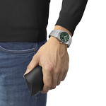 TISSOT T-CLASSIC PRX POWERMATIC 80 automatic men's watch green dial stainless steel bracelet - view worn 1
