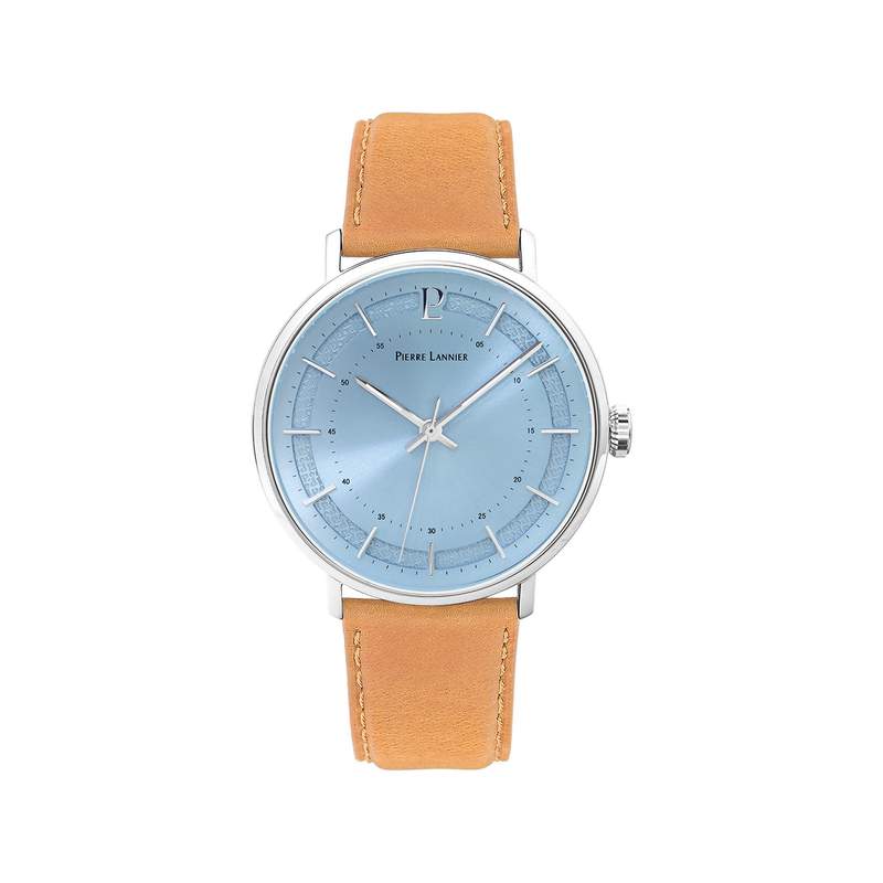Montre Pierre Lannier homme acier bracelet cuir brun - vue 1
