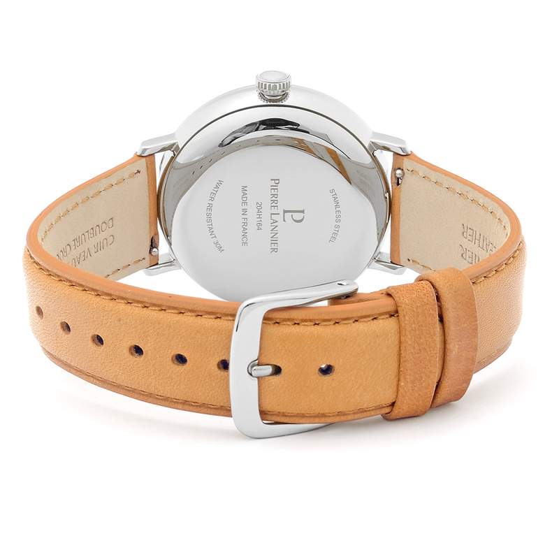 Montre Pierre Lannier homme acier bracelet cuir brun - vue 3