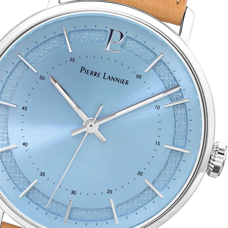 Montre Pierre Lannier homme acier bracelet cuir brun - vue D1