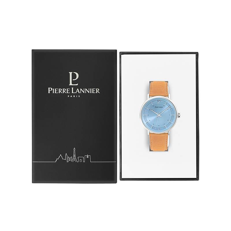 Montre Pierre Lannier homme acier bracelet cuir brun - vue D2