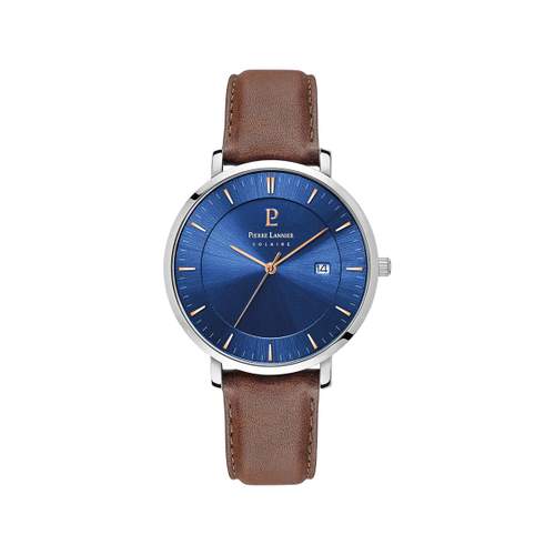 Montre Pierre Lannier homme solaire acier bracelet cuir brun