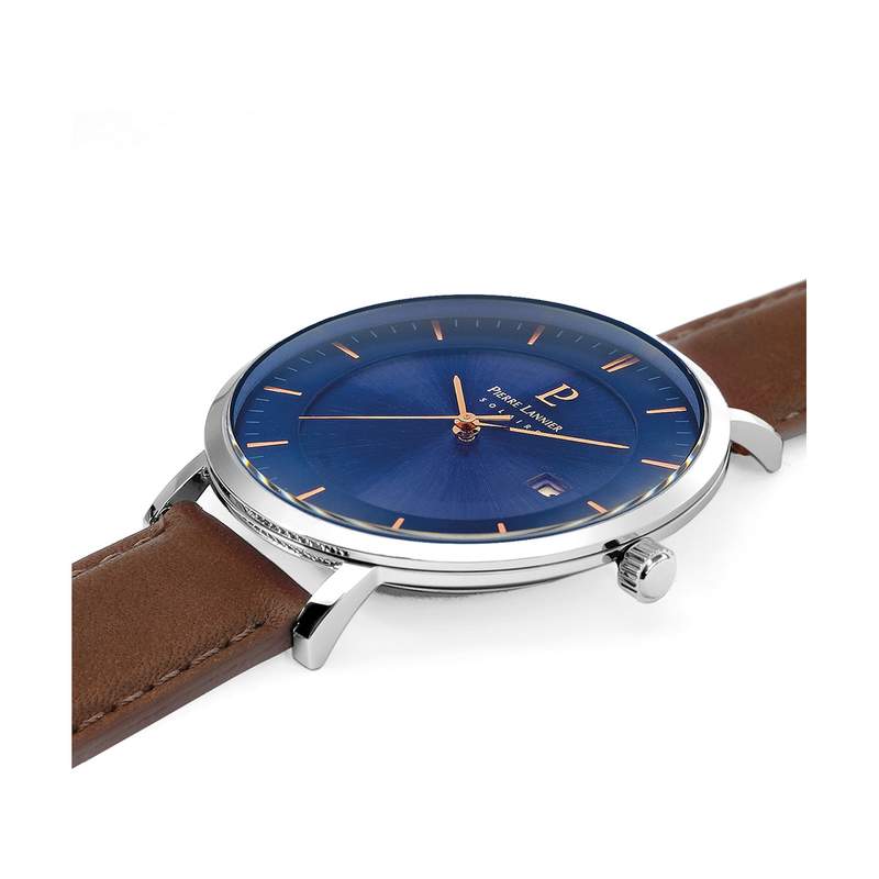 Montre Pierre Lannier homme solaire acier bracelet cuir brun - vue 2