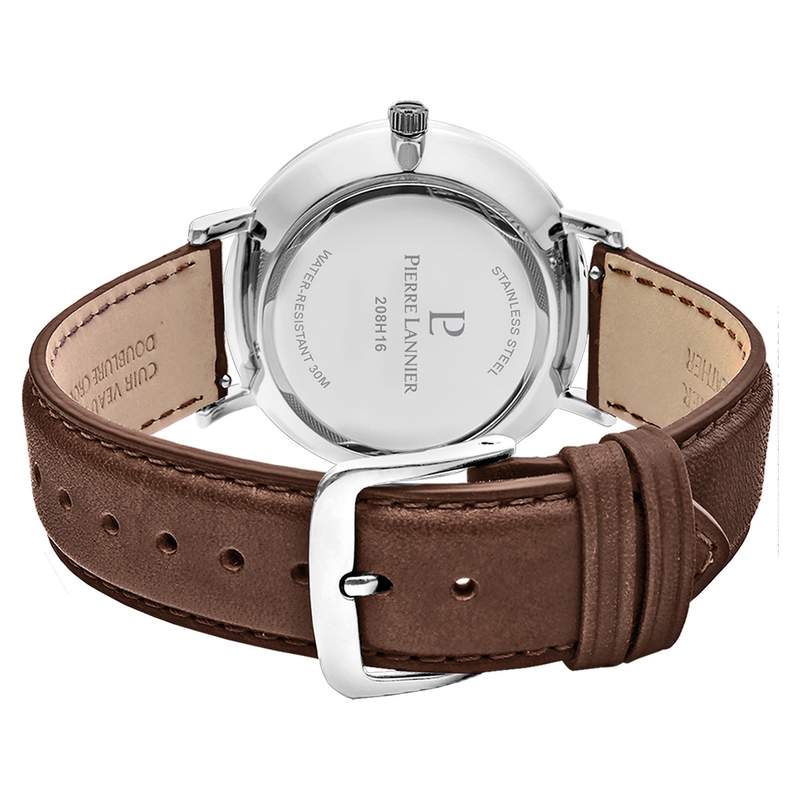 Montre Pierre Lannier homme solaire acier bracelet cuir brun - vue 3
