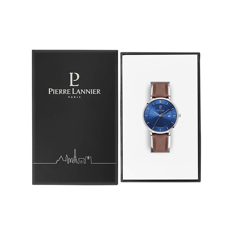 Montre Pierre Lannier homme solaire acier bracelet cuir brun - vue D2