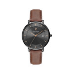 Montre Pierre Lannier homme solaire acier noir bracelet cuir brun - vue 1