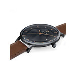 Montre Pierre Lannier homme solaire acier noir bracelet cuir brun - vue 2