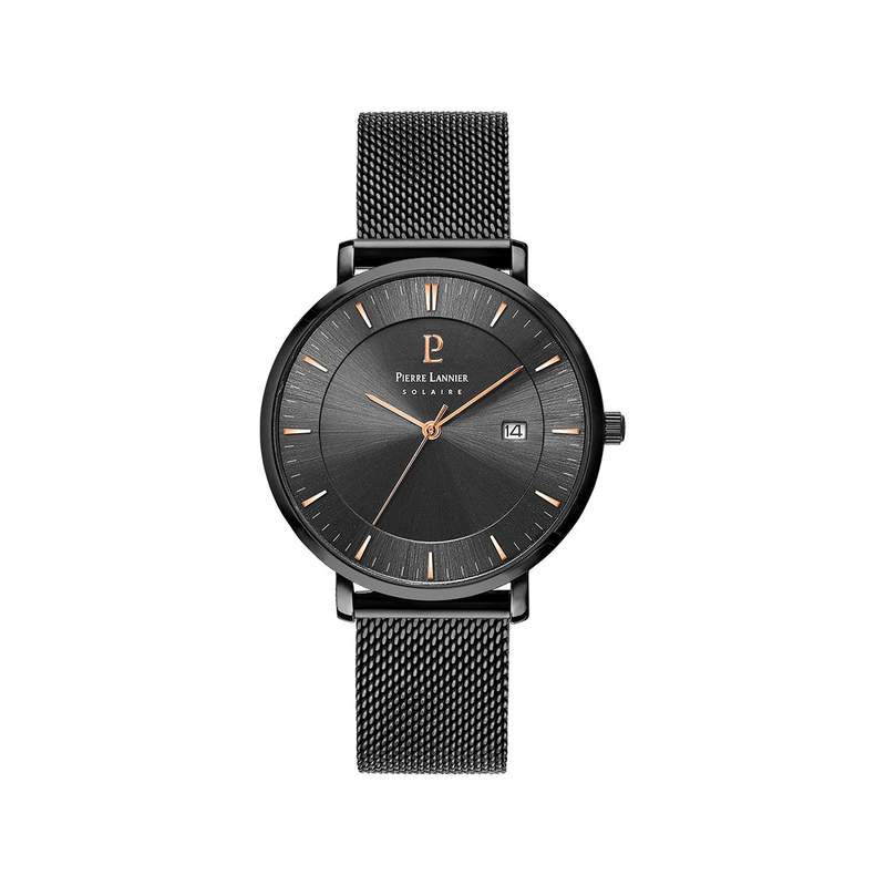 Montre Pierre Lannier homme solaire bracelet acier noir - vue 1