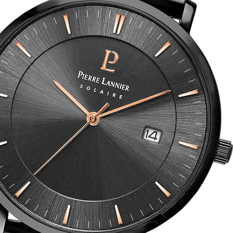 Montre Pierre Lannier homme solaire bracelet acier noir - vue D1
