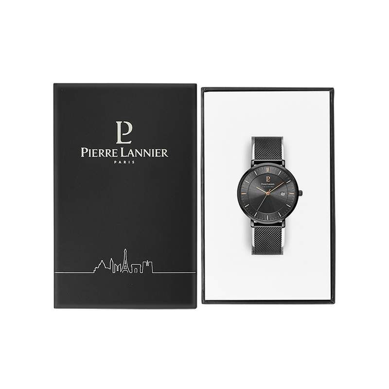 Montre Pierre Lannier homme solaire bracelet acier noir - vue D2