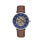 Montre Pierre Lannier homme automatique acier bracelet cuir brun - vue 1