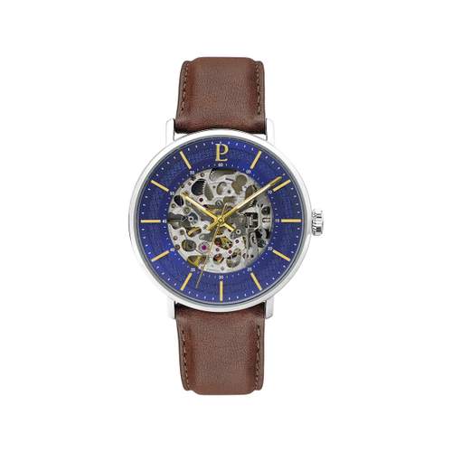 Montre Pierre Lannier homme automatique acier bracelet cuir brun