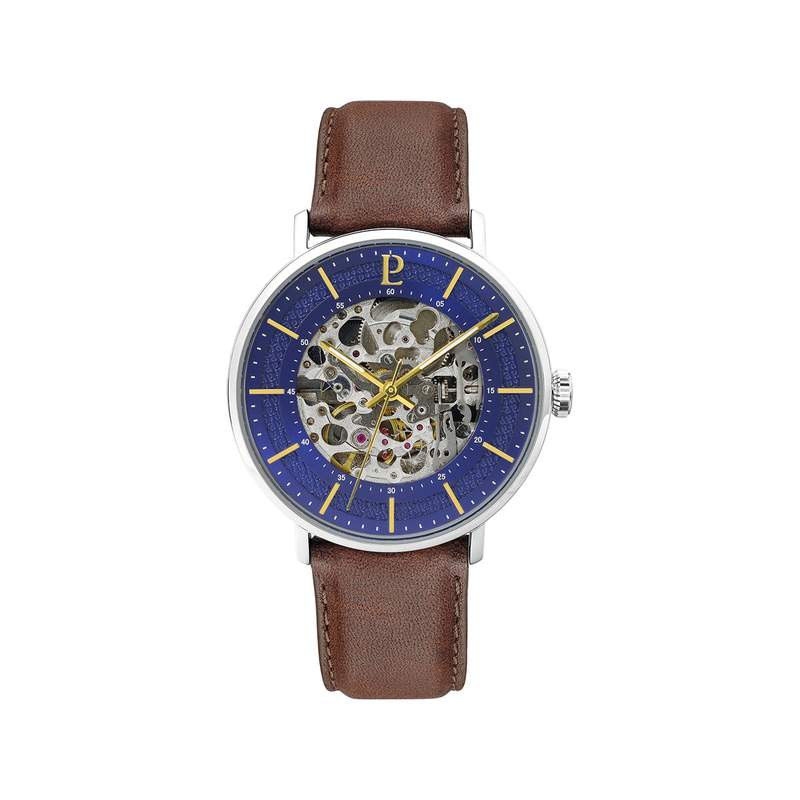 Montre Pierre Lannier homme automatique acier bracelet cuir brun - vue 1